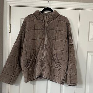 Forever 21 Taupe Grid Zip-Up Jacket
